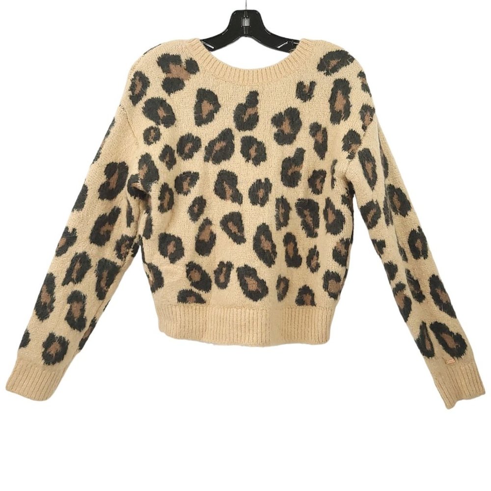 Pink Victoria's Secret Animal Print Sweater Womens Size S Tan Black Long Sleeve